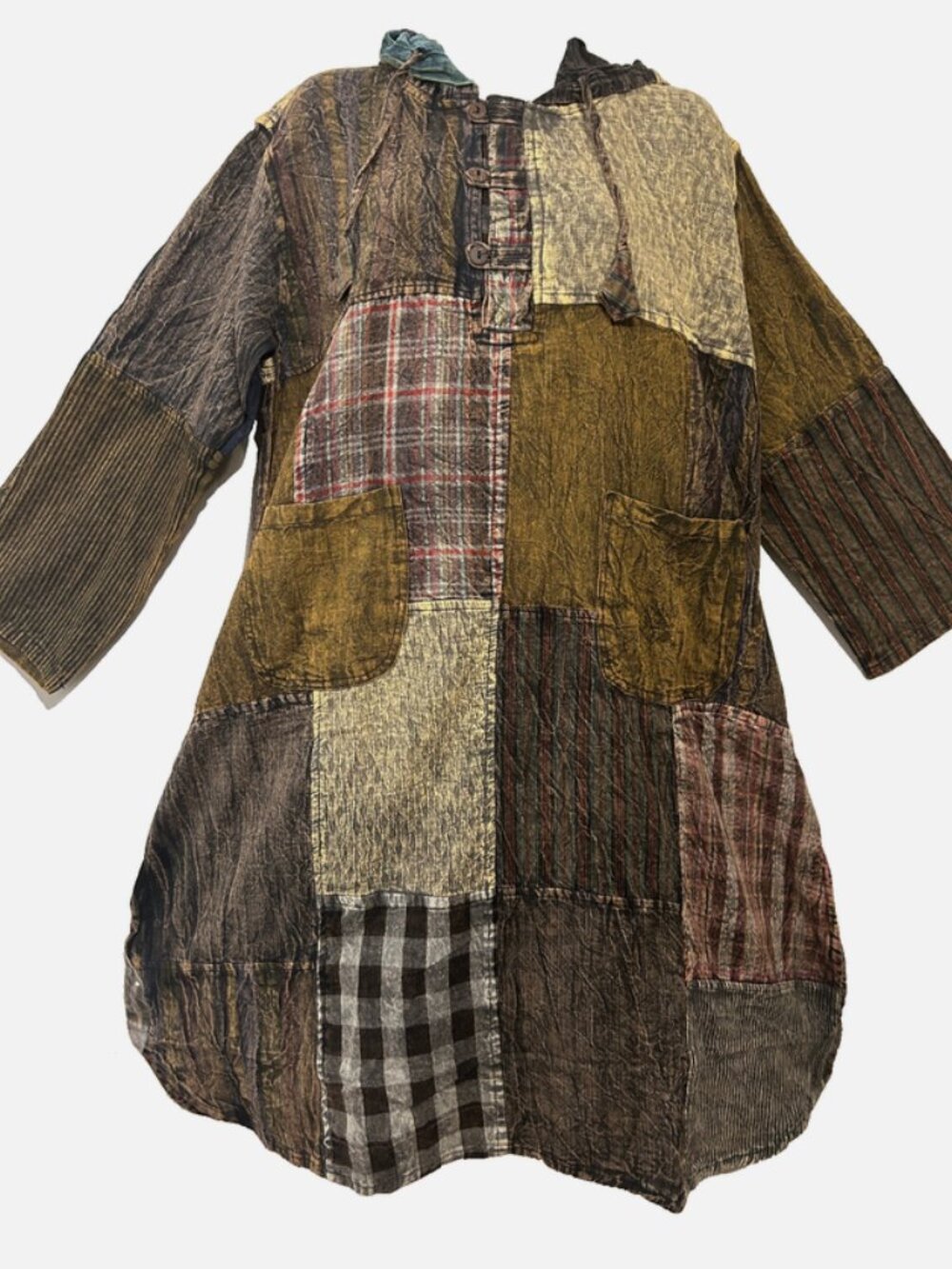 Nw FUNKY STUFF hippy pocket patch distressed TUNIC TOP HOODIE DRESS XL
